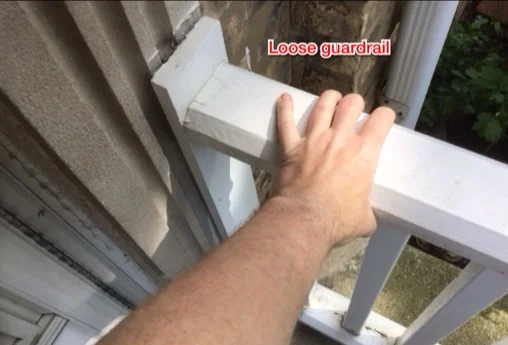 Loose guardrail on a rear deck