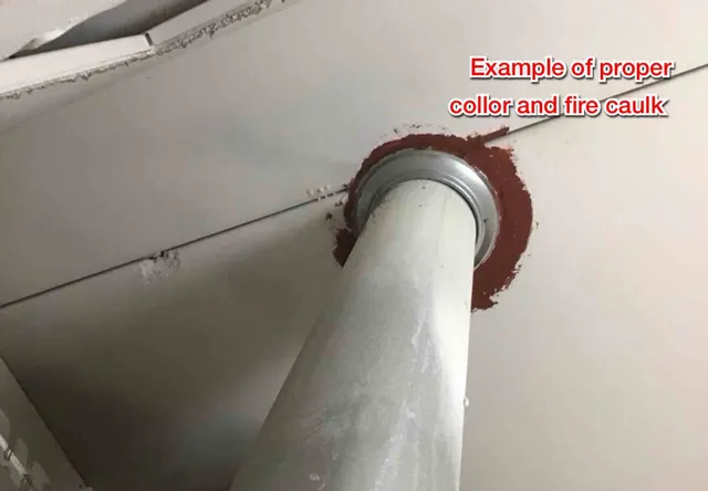 Water heater vent touching drywall (fire risk): photo 2 from a Chicago inspection report