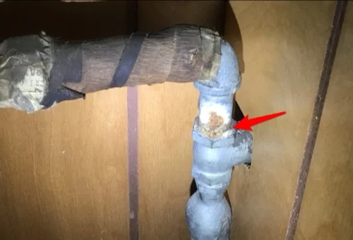 Corroded union on the main water supply line