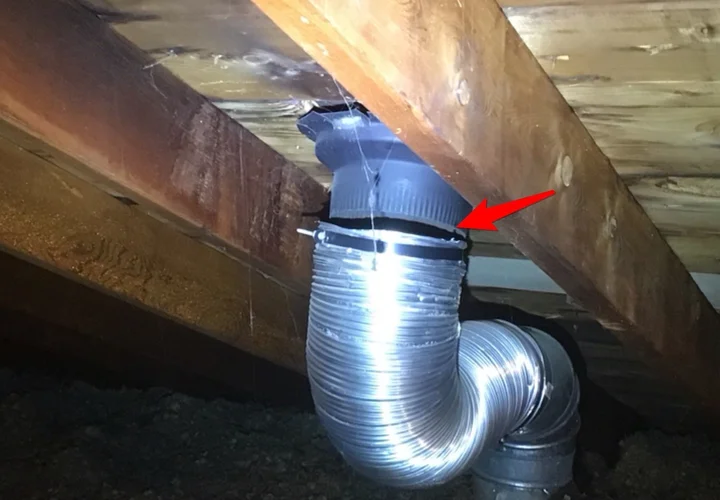 Microwave exhaust duct disconnected in the attic